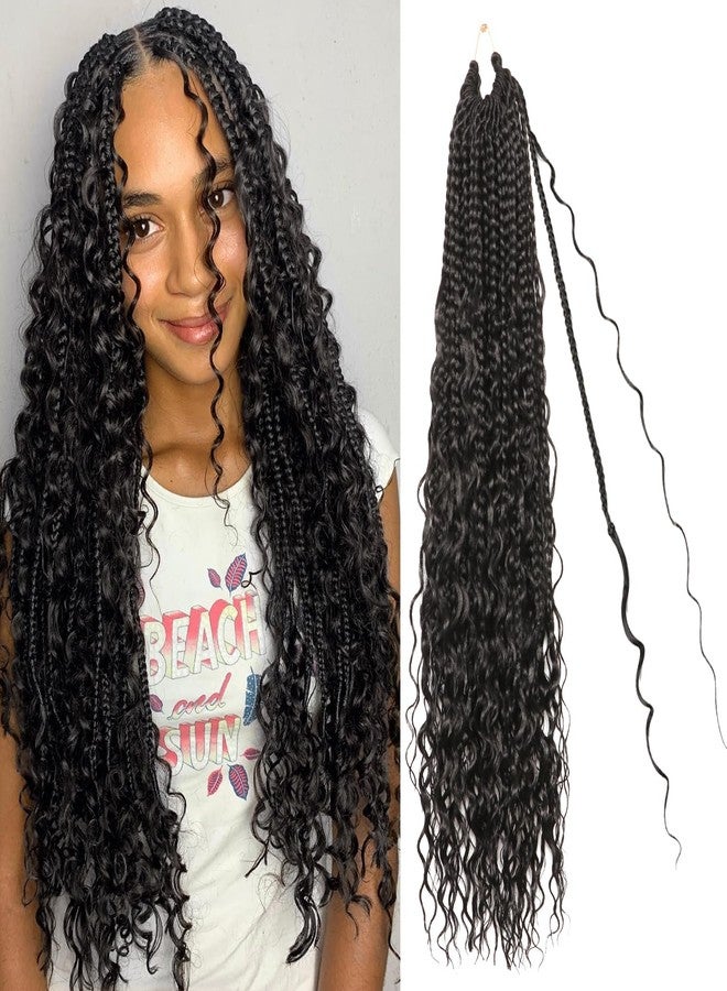 AMUMI Goddess Box Braids Crochet Hair for Black Women-8 Packs 24 Inch Boho Crochet Braids Pre Looped with Curly Ends (1B Black, 24 inch(one curly hair)) - Image 1